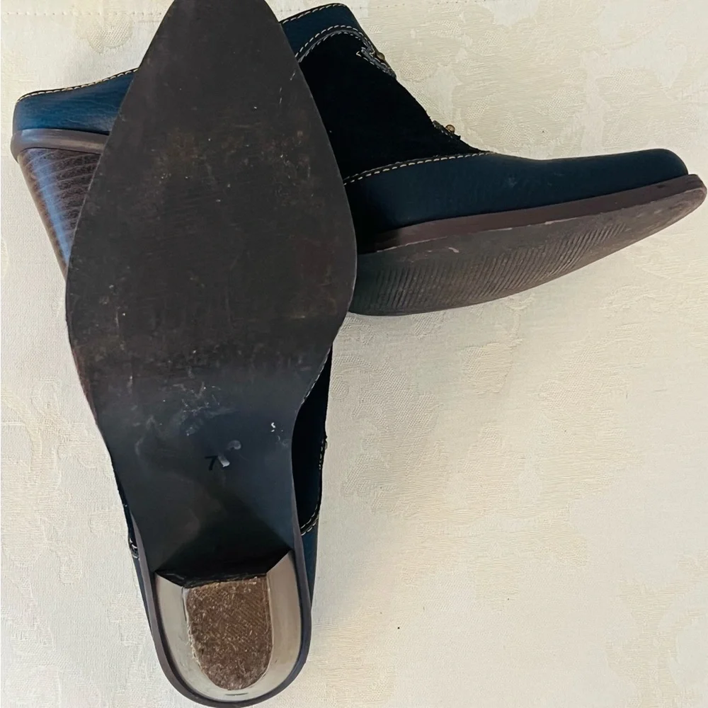 Women’s Retro Style Blue Suede And Leather Western Mules With 3” Heel Size 7 - Picture 10 of 11